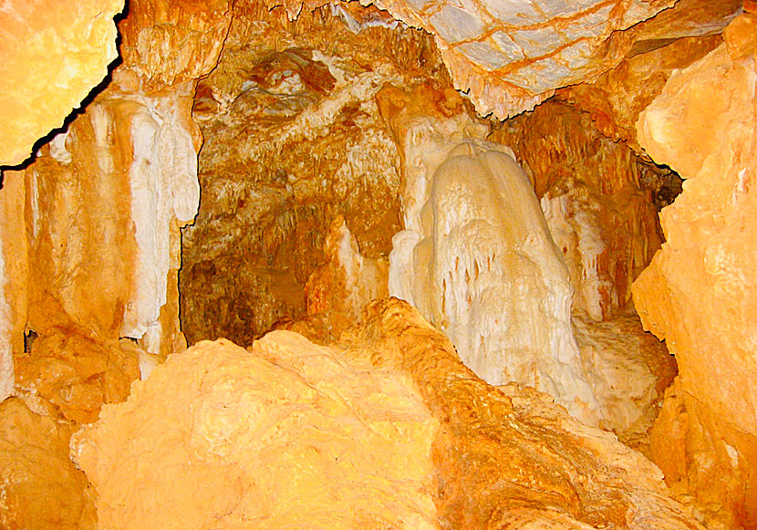 Stalagmites and stalactites in the caves of Sifnos in Greece.