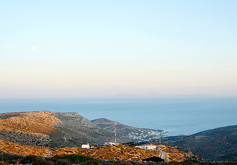 View from the monastery of Chora on Sikinos over the port of Alopronia.