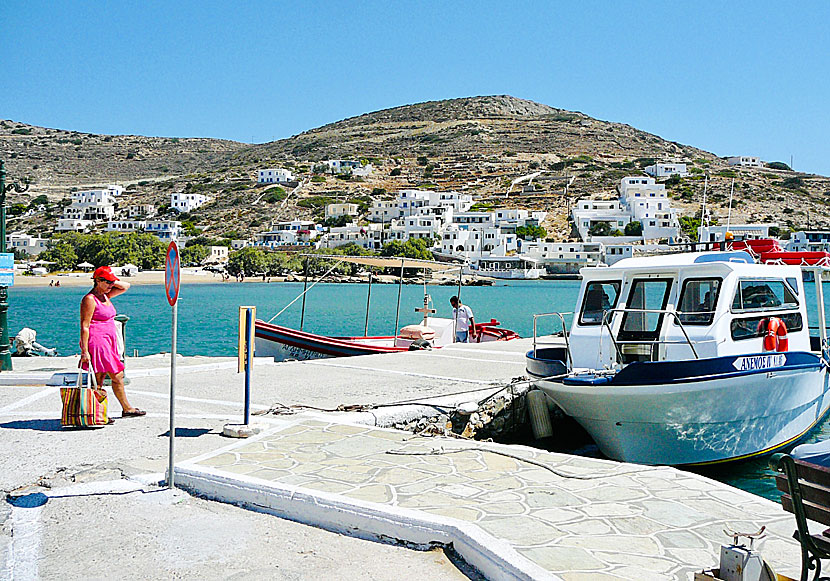 The taxi boat that goes to the beaches of Agios Georgios and Malta on Sikinos in the Cyclades.