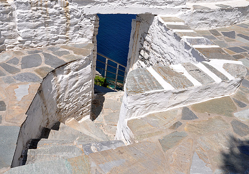 The narrow entrance and exit to the church area.