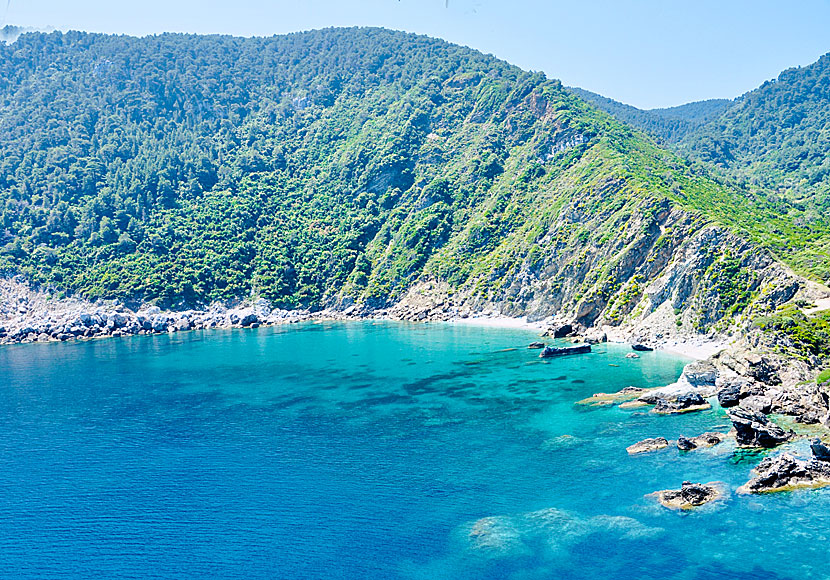 Mamma Mia beach seen from Agios Ioannis sto Kastri on Skopelos.