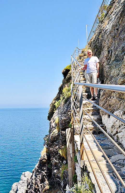 Walking up the stairs to the Mamma Mia church is not for those who are afraid of heights.