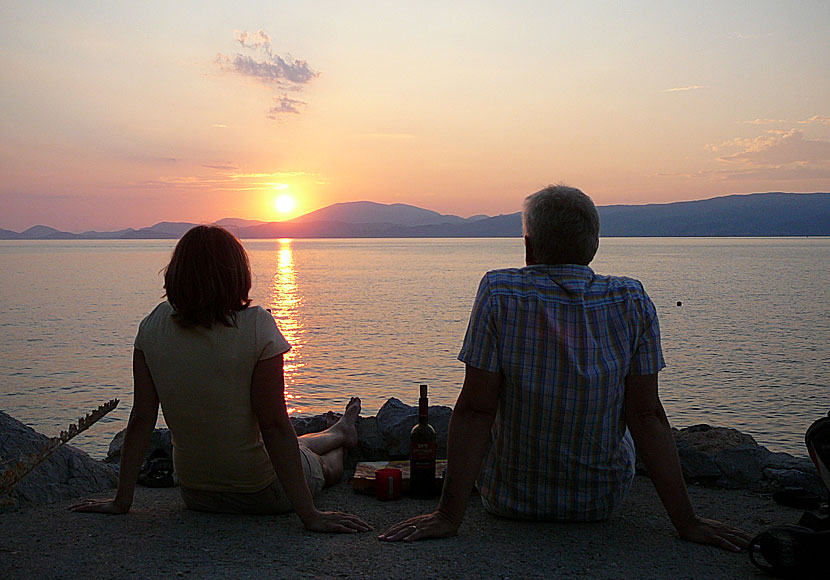 The sunset in Spilia on Hydra.