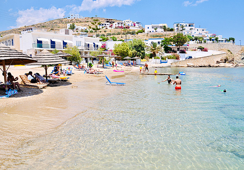 The child-friendly sandy beach Achladi near Vari beach on Syros in Greece.