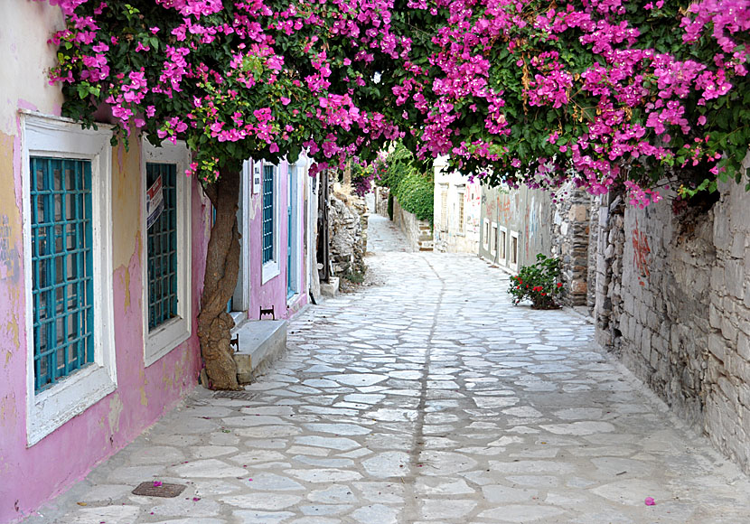 One of many cozy car-free alleys in Ermoupolis on Syros.