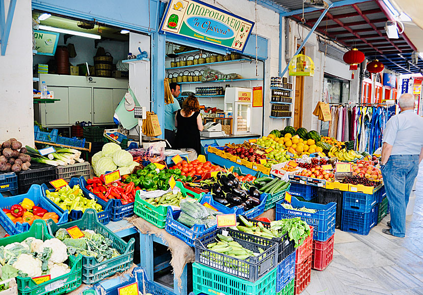 Fish and vegetable market in central Ermoupolis.