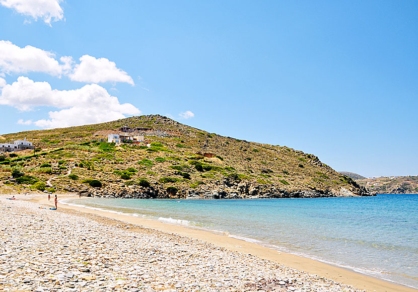 The nudist beach Delfini beach in Syros.