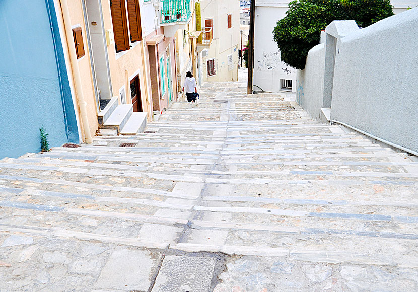 One of many long stairs in Ermoupolis.