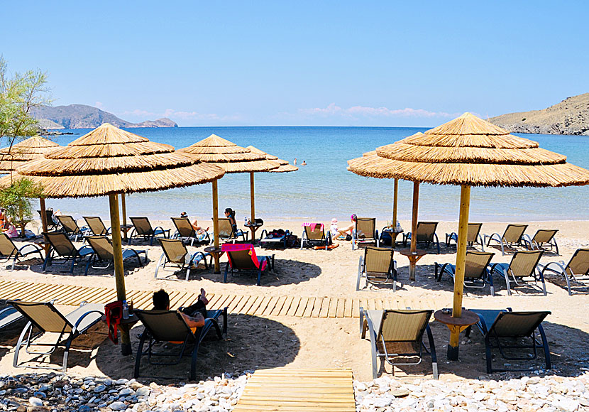 Rent sunbeds and parasols at Delfini beach.