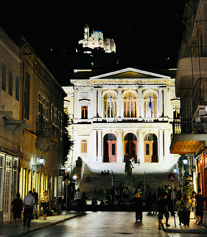 The Church of Resurrection and the town hall of Ermoupolis on the island of Syros in the Cyclades.