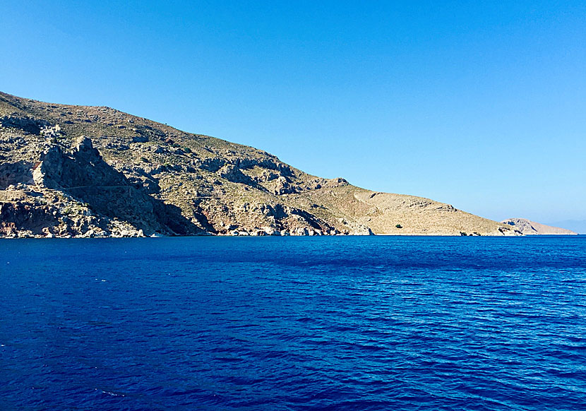 Hike to Lethra beach on Tilos in Greece.