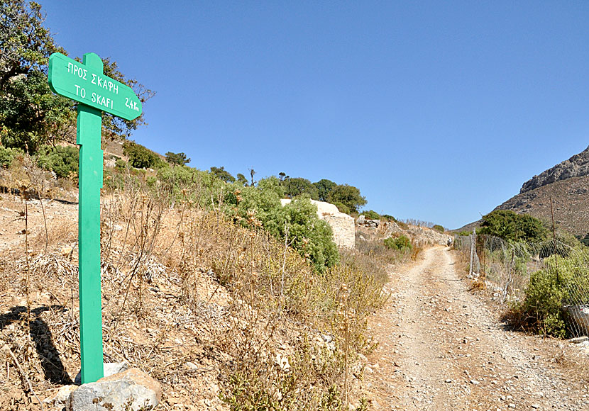 Hike to Skafi beach on Tilos in Greece.