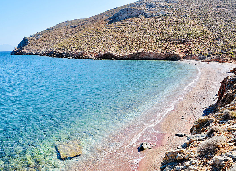 The beach in Skafi on Tilos.