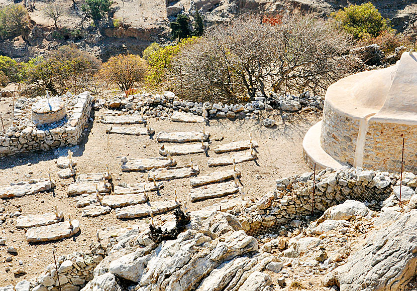 The cemetery outside Timia Zoni church in Mikro Chorio on Tilos.