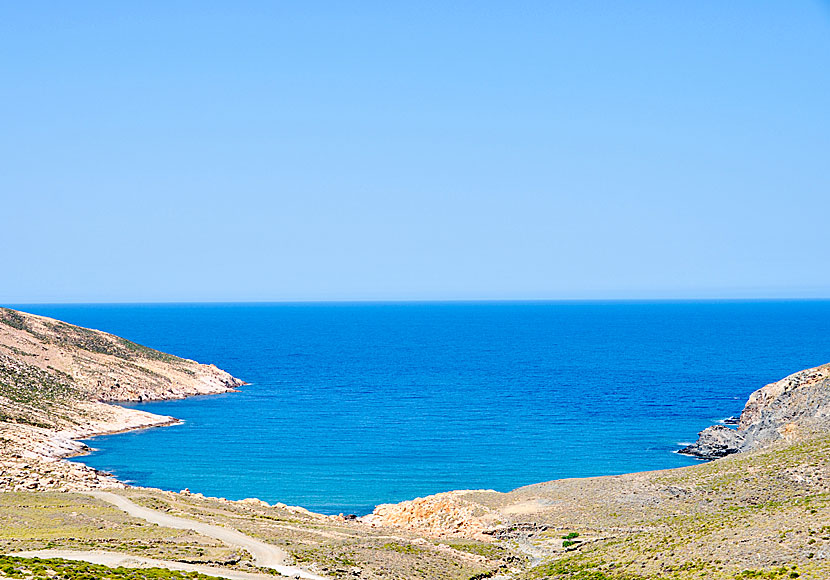 Drive car and moped to Livada beach on Tinos.