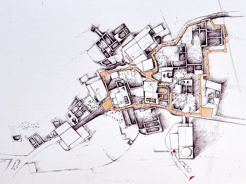 Map of Monastiri on Tinos in Greece.