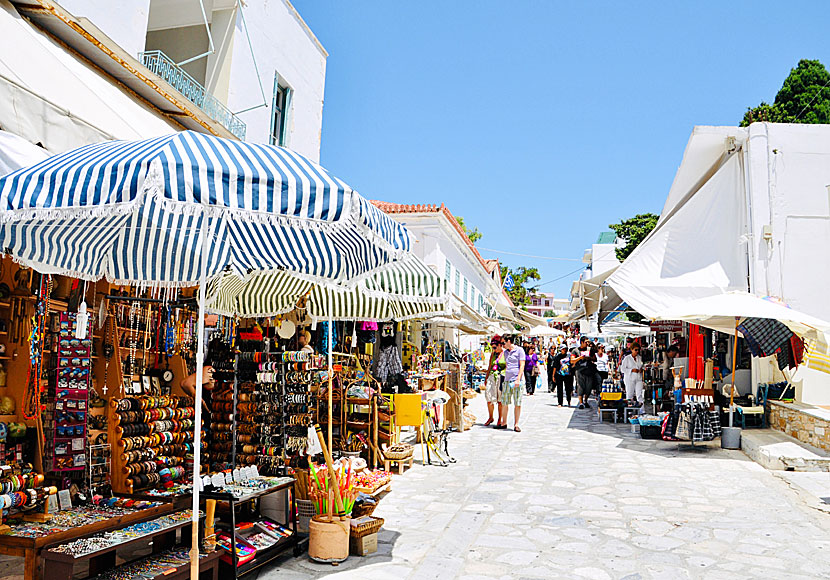 The super commercial street Odos Evangelistrias in Tinos town.