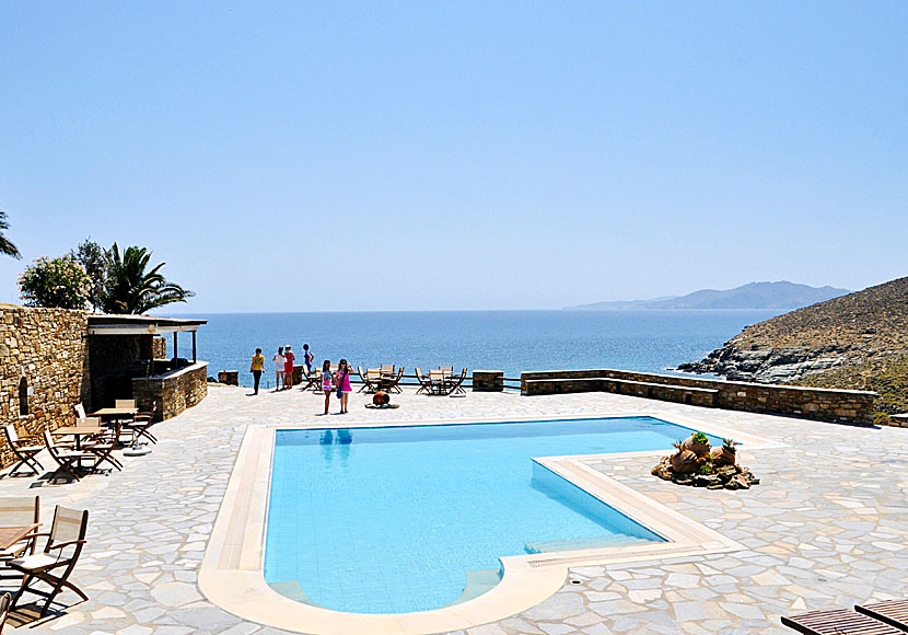 Pachia Ammos Country Club beach on the island of Tinos in Greece.