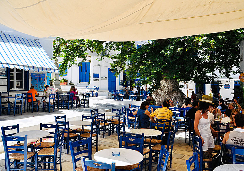 Restaurants on the square in Pyrgos.