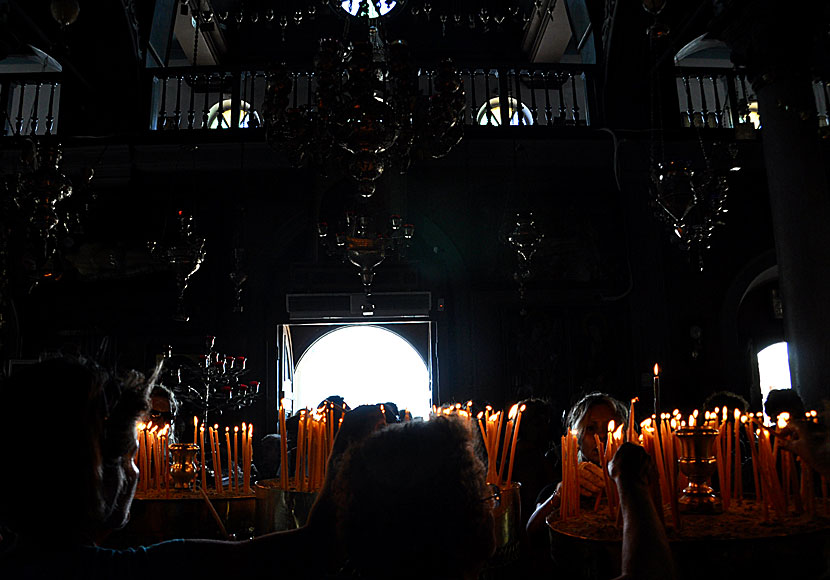 The holy icon of the Virgin Mary in the church of Panagia Evangelistria on Tinos is called Megalochari.