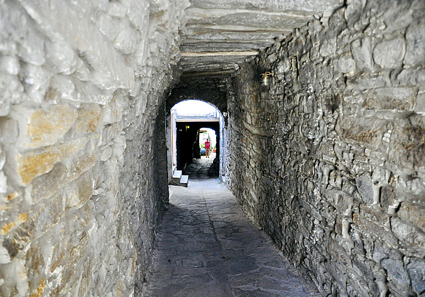 The main street of the small village of Agapi on the island of Tinos in the Cyclades.