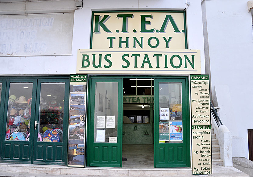 The bus station in Tinos Town.