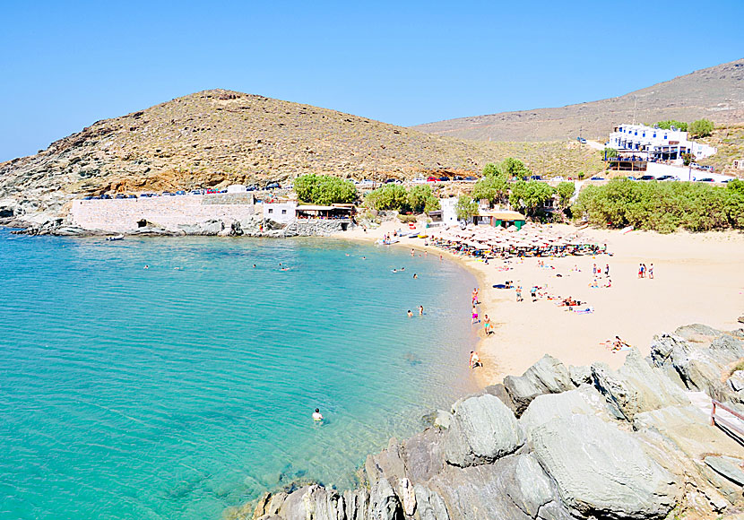 Tavernas at Mikri Kolymbithra beach in Tinos.