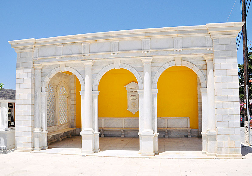 The bus stop in Pyrgos is made of marble. Good bus connections with Tinos town.