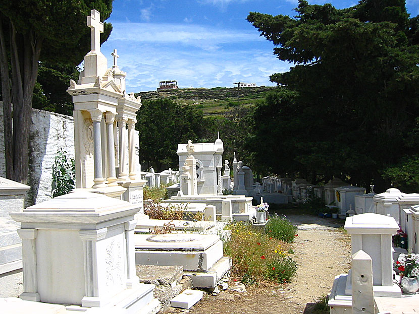 The grand cemetery of Pyrgos on Tinos with its beautiful marble tombs.