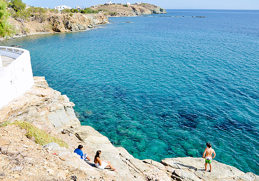 From the cliffs before Kionia you can dive or jump straight into the sea.