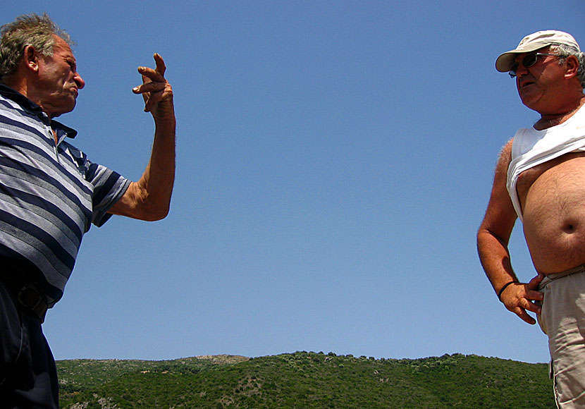 This town ain't big enough for both of us with Sparks in a beach boat to Linchnos beach south of Parga in Greece.