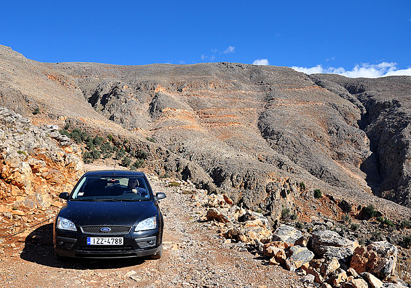 On the road again with Willie Nelson in a car on the road down to Lykos in Crete.