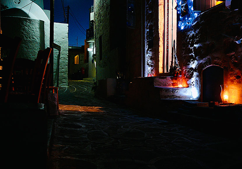 Bars and cafes in Chora on Kimolos in the Cyclades.