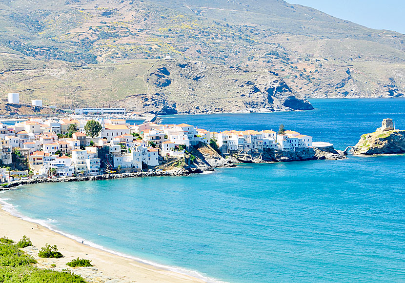 Beaches in and near Chora on Andros in the Cyclades archipelago.