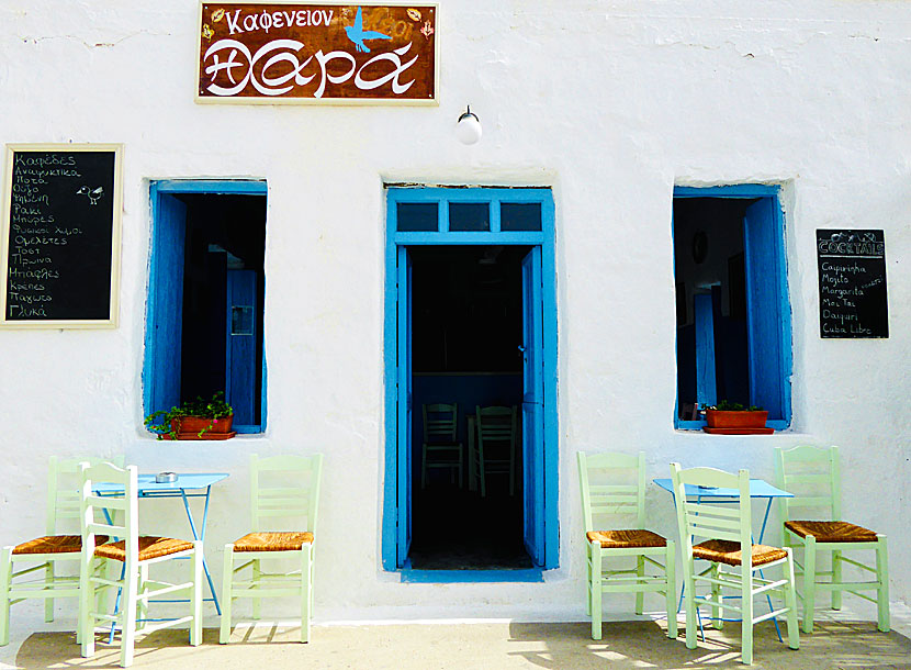 Cafes and bars in Chora on the island of Schinoussa in the Small Cyclades.