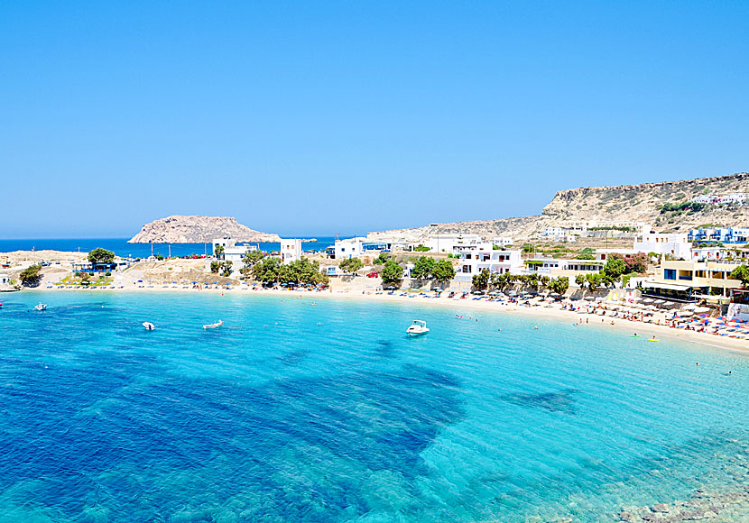 There are many very nice beaches in Lefkos on Karpathos in Greece.