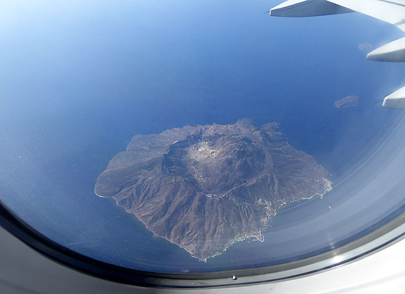 Nisyros and the volcano seen from an airplane between Rhodes and Athens.