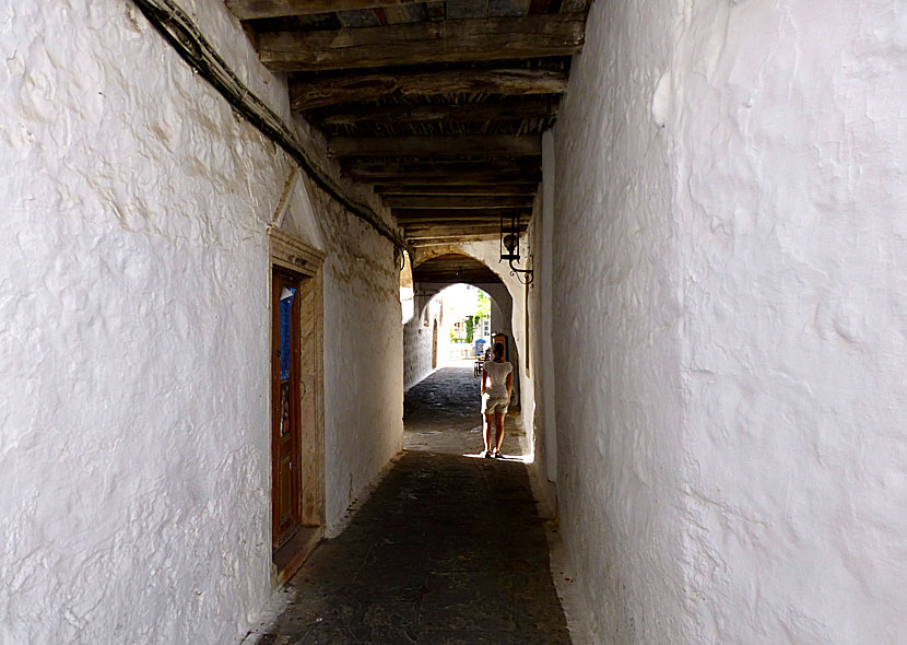 Chora on Patmos resembles a village in the Cyclades with a jumble of white houses and narrow streets.