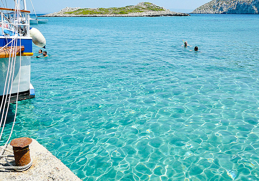 If you like snorkeling, you should go on an excursion boat around Symi. Lunch and many baths are included.