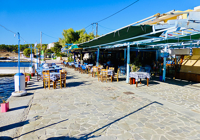 Restaurant Rita on the car-free harbor promenade at Telendos.