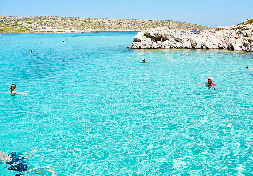 Tiganakia bay and beach on Arki in the Dodecanese is like a giant natural swimming pool.