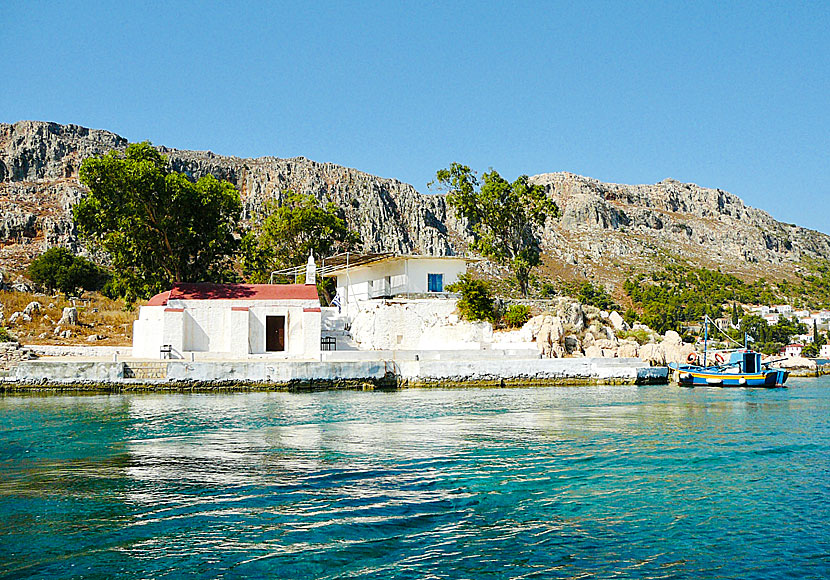 The church of Saint George and the rock bath at Kastellorizo can only be reached by bathing boat.