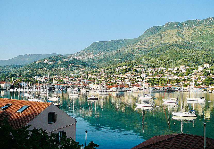 Sailboats in Vathy on Ithaca in Greece.