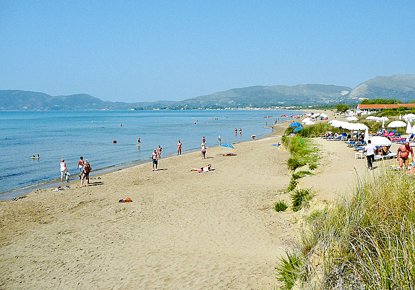 The tourist resorts of Kalamaki and Laganas, two of Zakynthos' most popular charter resorts.
