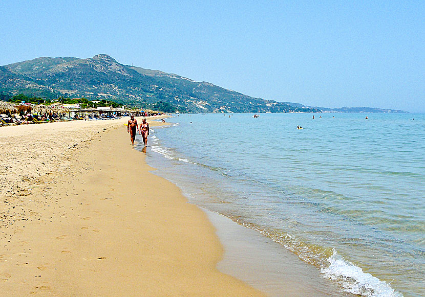 The long wide sandy beach Banana beach on Zakynthos.