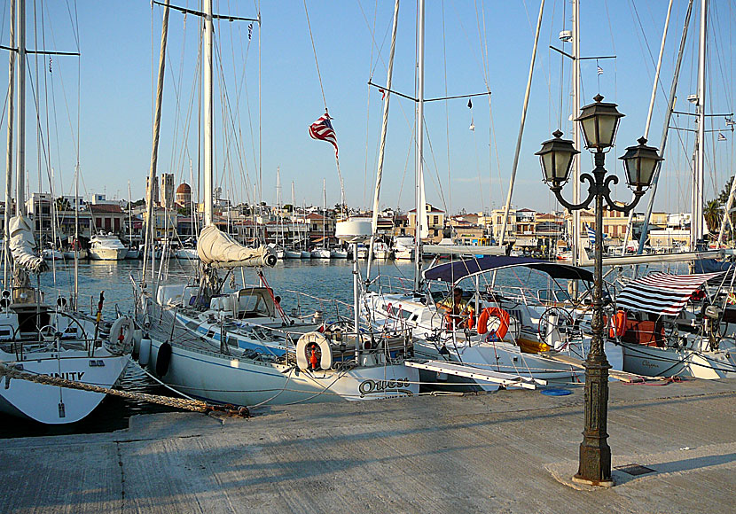 Sailboats in the port of Aegina town.