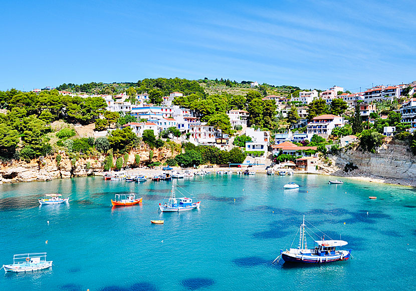 The cozy little village of Votsi on Alonissos in the Sporades archipelago in Greece.