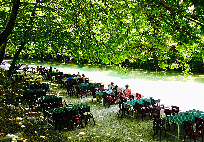 Taverns and restaurants in the River Styx and the Glikira River near Parga on the Greek mainland.